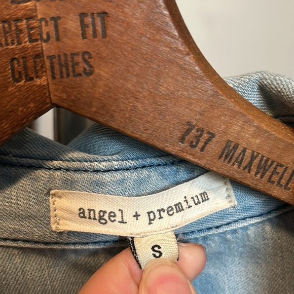 Angel + Premium Camp Denim Button Down Shirt Pearl Snaps - Picture 7 of 10